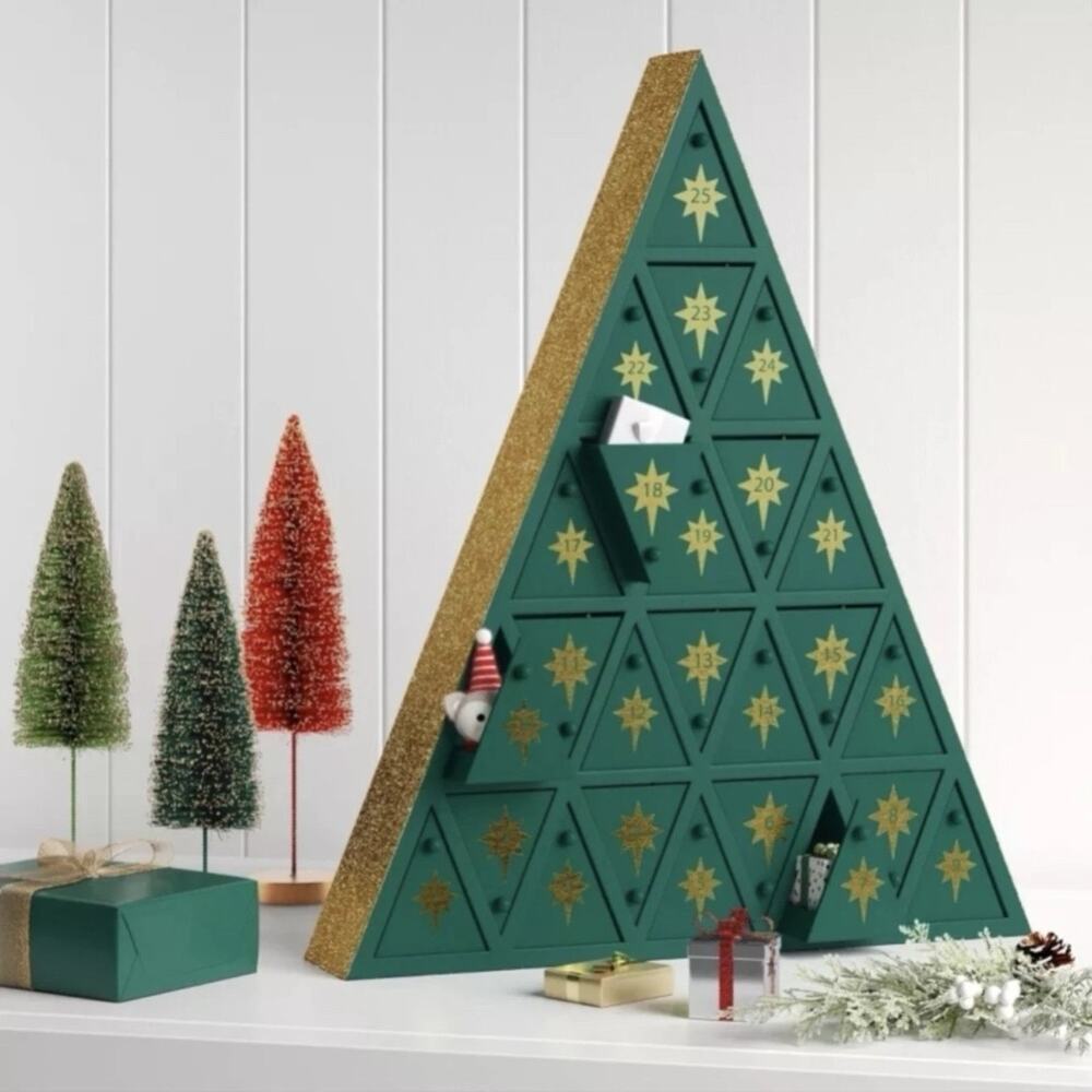 Wondershop Christmas Wood Triangle Advent Calendar Countdown Green Gold Holiday